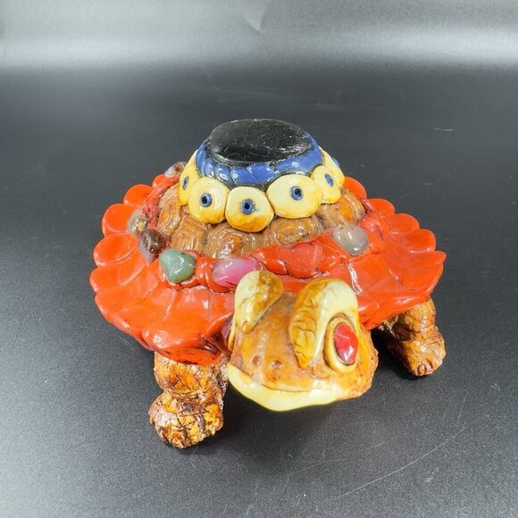 Vintage Mexican Turtle Figurine Resin With Stones Hand Crafted Figure Decor VTG - Picture 11 of 12